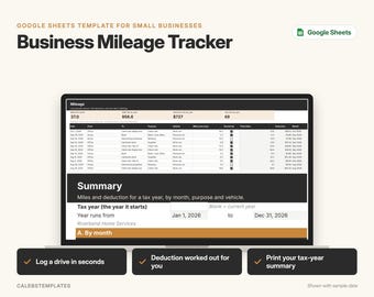 Mileage Tracker Google Sheets Template, Business Mileage Log for Self Employed, Tax Deduction Summary by Month & Vehicle