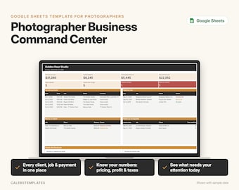 Photography Business Spreadsheet | Photographer CRM, Pricing Calculator, Bookkeeping & Invoices | Google Sheets Template