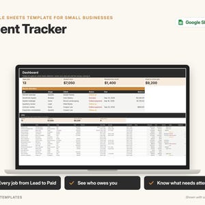 Client Tracker Google Sheets Template, Small Business CRM, Customer & Job Tracking Spreadsheet with Payments and Dashboard image 1