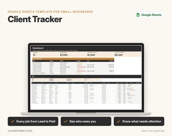 Client Tracker Google Sheets Template, Small Business CRM, Customer & Job Tracking Spreadsheet with Payments and Dashboard