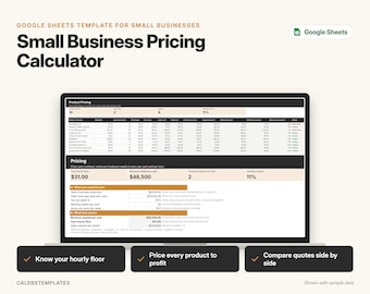 Pricing Calculator Google Sheets Template, Small Business Product Pricing, Profit Margin & Hourly Rate Calculator