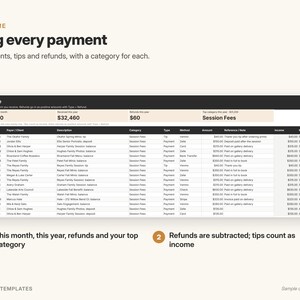 Photographer Bookkeeping & Mileage Tracker | Income and Expense Tracker, Business Expense Spreadsheet | Google Sheets Template image 5