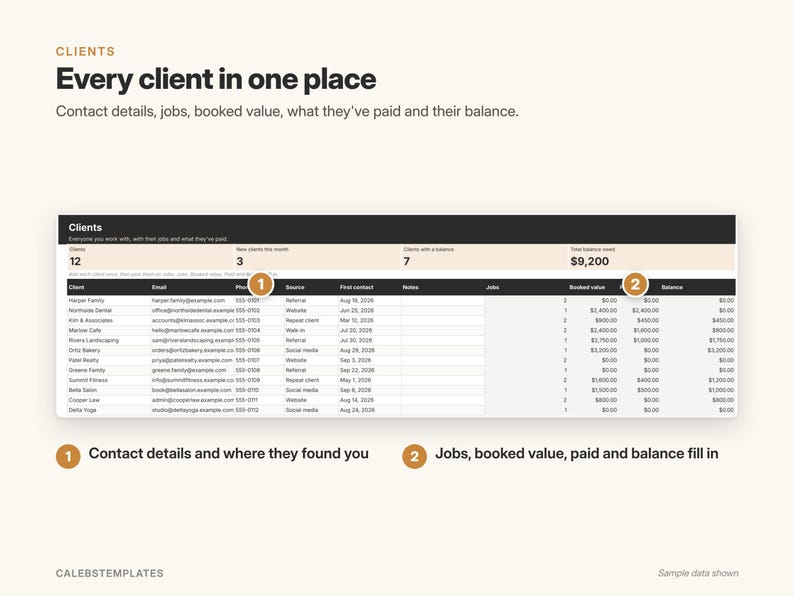 Client Tracker Google Sheets Template, Small Business CRM, Customer & Job Tracking Spreadsheet with Payments and Dashboard image 6