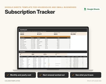 Subscription Tracker Google Sheets Template, Recurring Expense Manager, Monthly & Yearly Cost, Renewal Dates, Cancel Savings