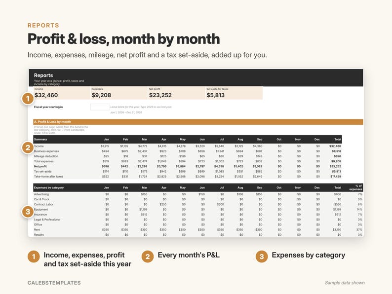 Photographer Bookkeeping & Mileage Tracker | Income and Expense Tracker, Business Expense Spreadsheet | Google Sheets Template image 3