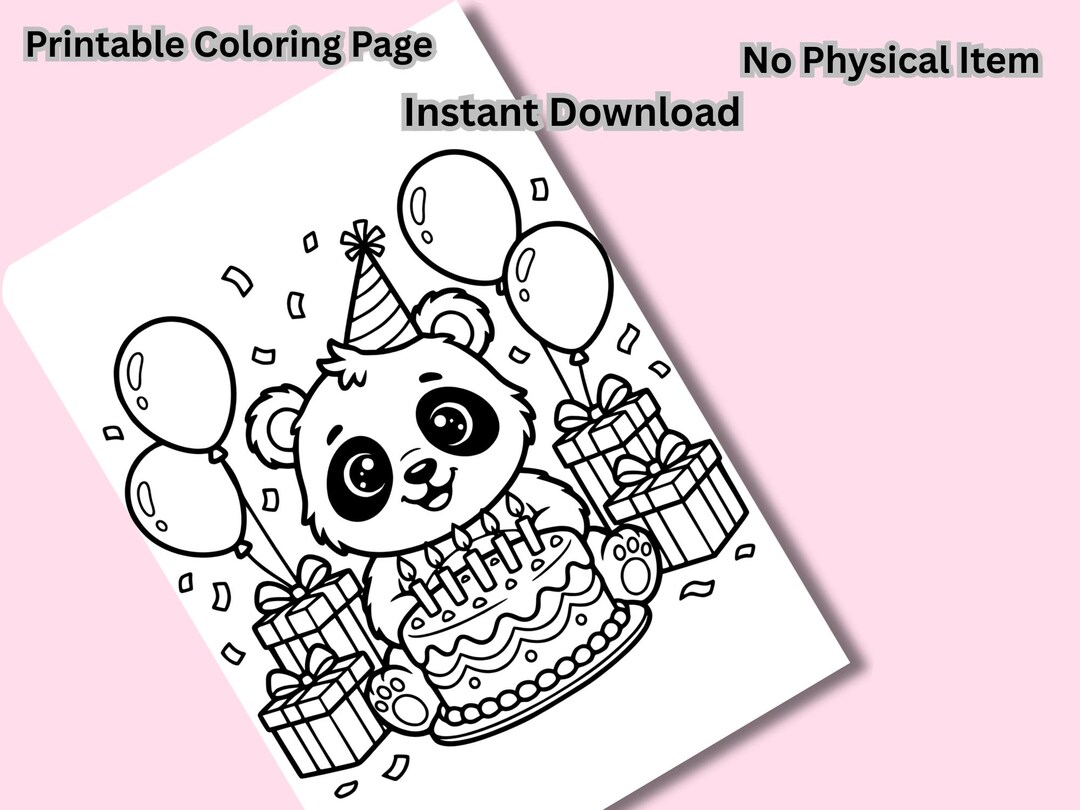 Panda Birthday Coloring Page | Party Animal Activity (PDF Download ...