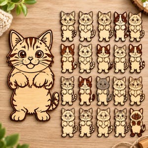 Wobbly Cat Magnets SVG Bundle | Layered Cat Magnet Laser Cut Files | Cute Kitten Fridge Magnet | Glowforge xTool CNC