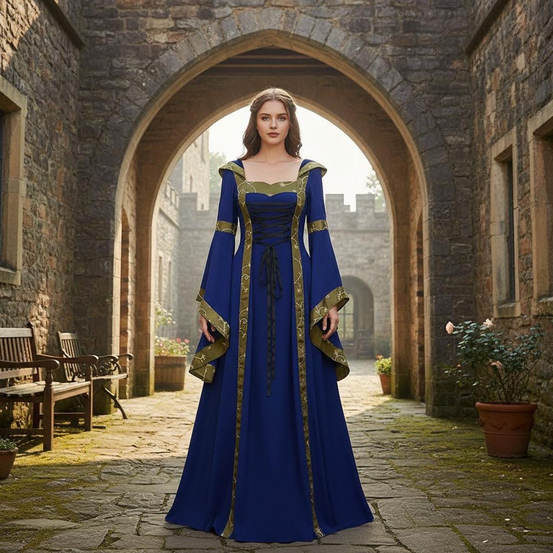 Laced Bodice Medieval Gown | Royal Blue Renaissance Dress | Embroidered ...