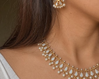 Kundan Necklace | Gold-Tone South Asian Bridal Jewelry | Mehndi Jewelry Gift for Her
