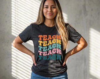 Camiseta retro de los años 70 para profesores, camiseta colorida con estampado apilado, regalo unisex para profesores.