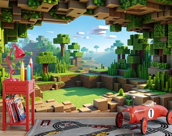 Pixel Art Video Game Wallpaper: Playroom Mural, Peel and Stick or Non Woven