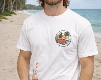 Vintage Camper Van Surf T-shirt, Retro Beach Sunset Graphic T-shirt