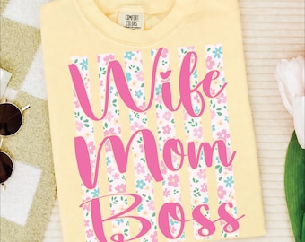 Moglie Mamma Capo PNG, Mamma Floreale PNG, Design Maglietta Mamma Trendy, Mamma a Strisce Rosa Sublimazione PNG, Design Maglietta Donna Carina