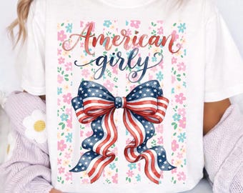 American Girly Png, Patriotic Bow Png, Coquette USA Bow Shirt Design, Fourth of July Girl Png, USA Sublimation Png