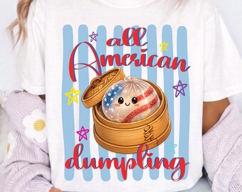 Ravioli americani PNG, design divertente per sublimazione del 4 luglio, simpatici bambini patriottici PNG, design per maglietta con ravioli e bandiera americana