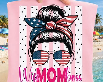 Moglie Mamma Capo PNG, Design Maglietta Mamma Patriottica, Mamma USA Sublimazione PNG, Maglietta Mamma Bandiera Americana, Quattro Luglio PNG