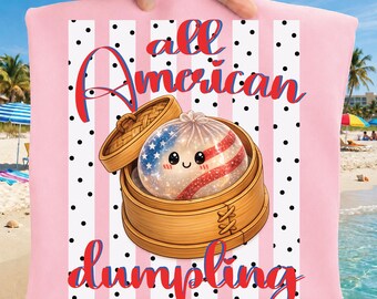 Ravioli americani PNG, design divertente per sublimazione del 4 luglio, simpatici bambini patriottici PNG, design per maglietta con ravioli e bandiera americana