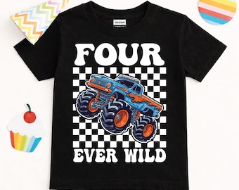Four Ever Wild 4e verjaardag jongen, monstertruck verjaardag ontwerp, grappige kinderverjaardagsfeestje, digitale download png-/svg-pdf