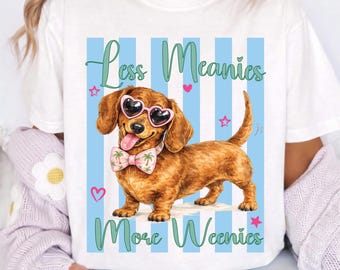 Meno cattivi, più salsicce PNG, bassotto estivo PNG, divertente design per sublimazione di un bassotto, maglietta carina per cani preppy PNG da scaricare