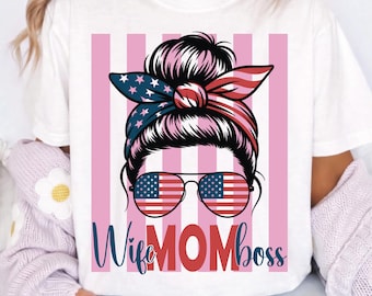 Moglie Mamma Capo PNG, Design Maglietta Mamma Patriottica, Mamma USA Sublimazione PNG, Maglietta Mamma Bandiera Americana, Quattro Luglio PNG