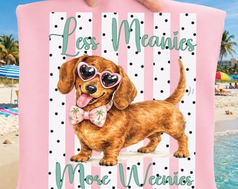 Meno cattivi, più salsicce PNG, bassotto estivo PNG, divertente design per sublimazione di un bassotto, maglietta carina per cani preppy PNG da scaricare