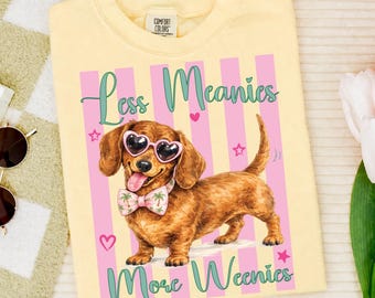 Meno cattivi, più salsicce PNG, bassotto estivo PNG, divertente design per sublimazione di un bassotto, maglietta carina per cani preppy PNG da scaricare