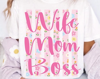 Moglie Mamma Capo PNG, Mamma Floreale PNG, Design Maglietta Mamma Trendy, Mamma Rosa Sublimazione PNG, Design Maglietta Donna Carina