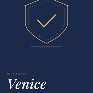May include: A dark blue digital guide cover titled GoingSolo.Life Safety Guide Series. It features a gold shield icon with a checkmark, the text IS IT SAFE? Venice, Solo Traveler Safety Guide, and the footer text Travel Alone. Live Fully.