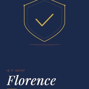 May include: A dark blue informational guide titled GoingSolo.Life Safety Guide Series. The cover features a gold shield icon with a checkmark, the text IS IT SAFE? Florence, SOLO TRAVELER SAFETY GUIDE, and TRAVEL ALONE. LIVE FULLY. goingsolo.life.