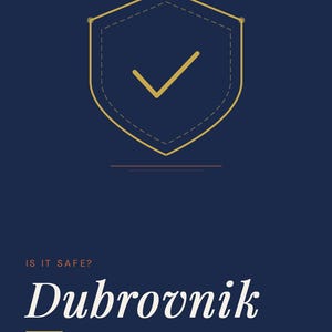 Pu&ograve; includere: Una copertina di guida digitale blu scuro intitolata GoingSolo.Life Safety Guide Series. Presenta un'icona a scudo dorato con un segno di spunta, il testo IS IT SAFE? Dubrovnik, Solo Traveler Safety Guide e il pi&egrave; di pagina Travel Alone. Live Fully.