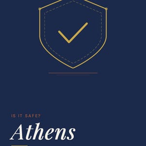 K&ouml;nnte beinhalten: Eine dunkelblaue Informationsgrafik mit dem Titel GoingSolo.Life Safety Guide Series. Sie zeigt ein goldenes Schildsymbol mit einem H&auml;kchen, den Text IS IT SAFE? Athens, SOLO TRAVELER SAFETY GUIDE und den Fu&szlig;zeilentext TRAVEL ALONE. LIVE FULLY. goingsolo.life.