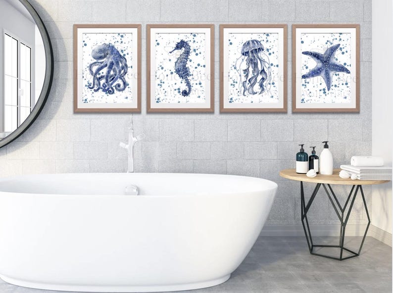 Coastal Bathroom Wall Art | Set of 4 Prints | Nautical Ocean Prints ...