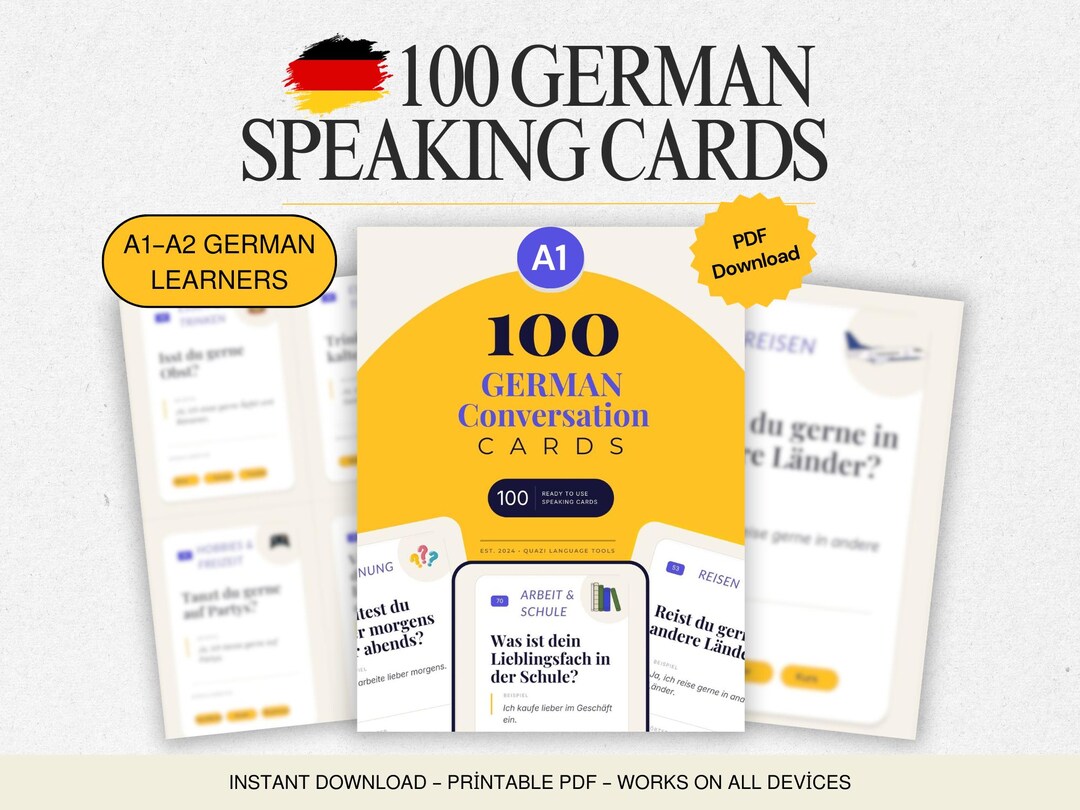100 German Conversation Cards | A1-A2 Speaking Practice (PDF Download ...