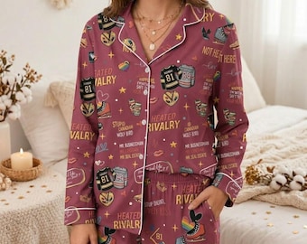 Heated Rivalry Hockey Pajama Set, Funny Sporty Romance PJ, Cozy Button Up Sleepwear for Women, Soft Lounge Gift for Hockey Fan, Bookish PJ