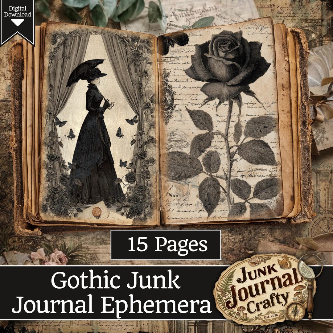 Gothic Junk Journal Ephemera Kit, Little Black Rose Printable Fussy ...