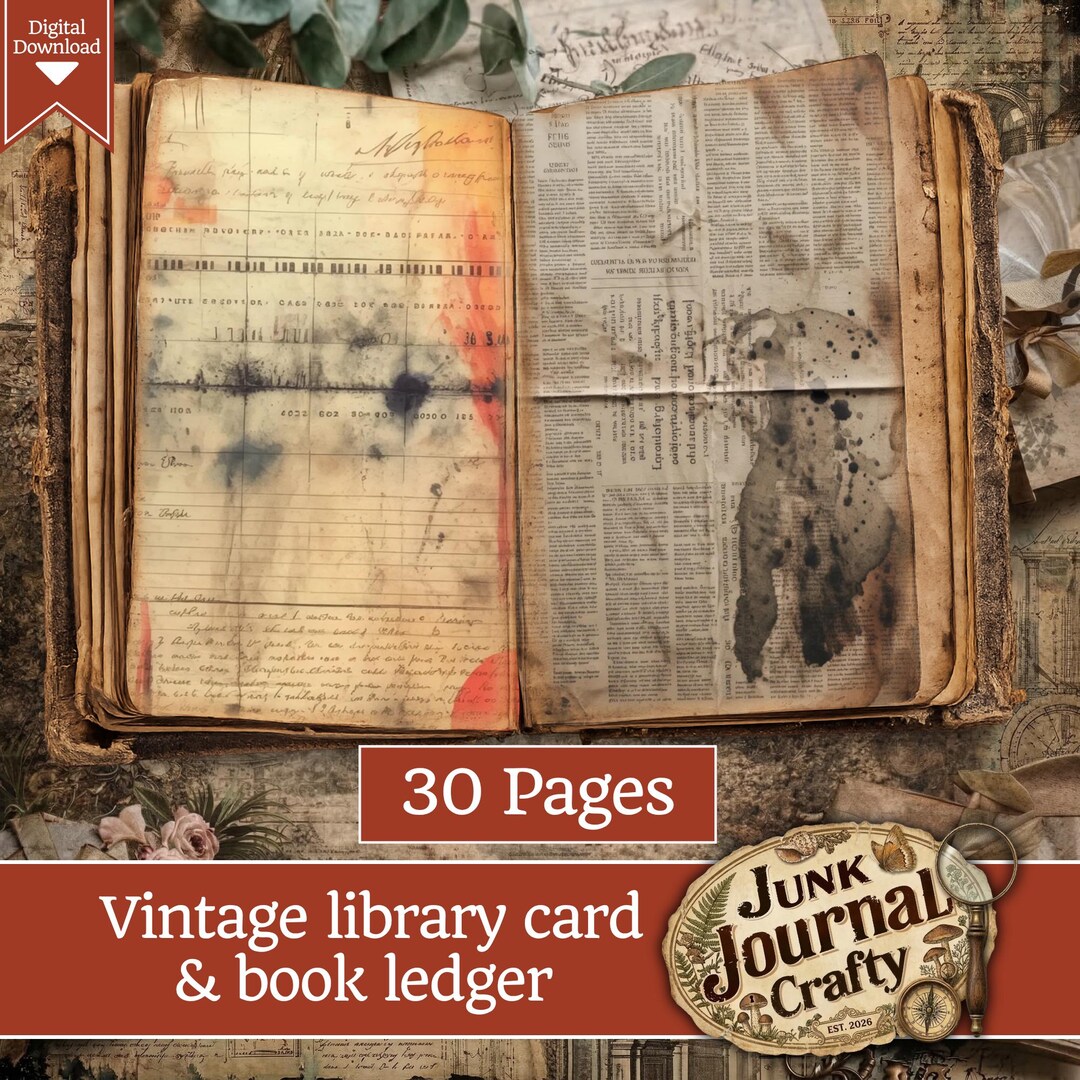 Vintage Ledger Junk Journal Kit, 30 Library Book Pages, Antique Ledger ...