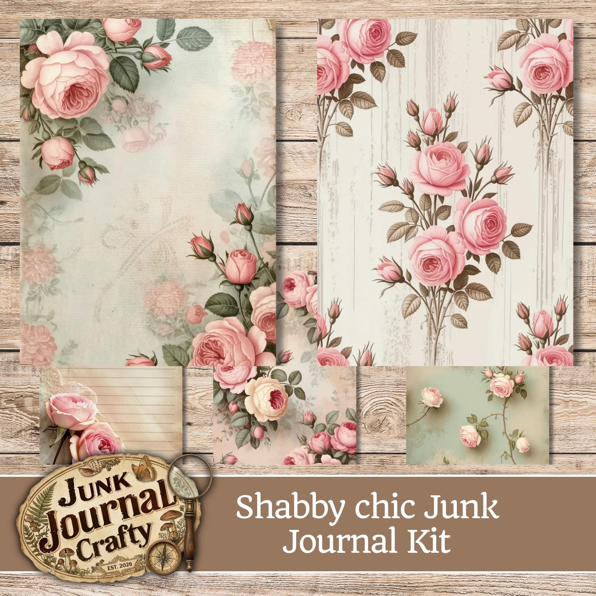 Shabby Chic Junk Journal Kit, Vintage Floral Ephemera, Printable Rose ...