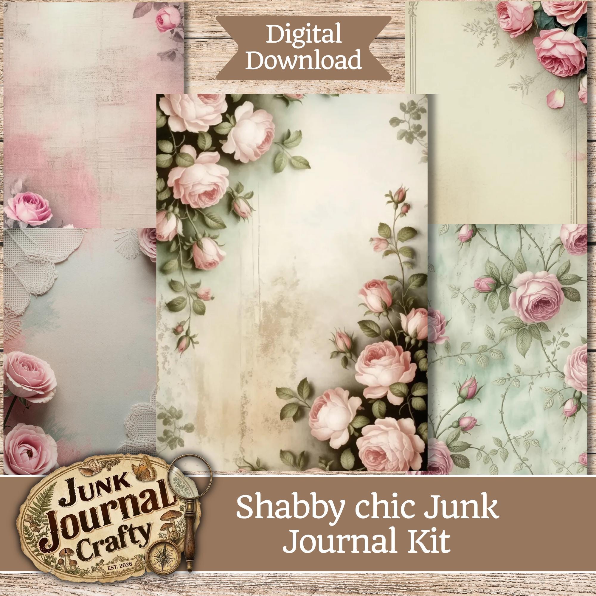Shabby Chic Junk Journal Kit, Vintage Floral Ephemera, Printable Rose ...