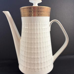 Vintage Winterling Bavaria Coffee Pot: White Porcelain MCM Geometric Gold Trim