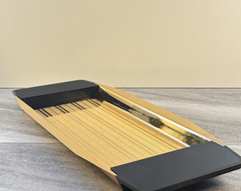 WMF Ikora 24K Gold Plated Tray Mid Century Modern Black & Gold Serving Tray German MCM Barware Geometric Vanity Tray