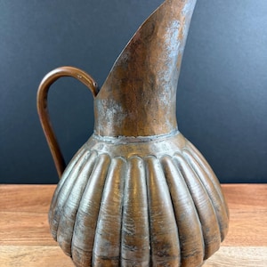 Vintage Handmade Egyptian Copper & Silver Tone Pitcher / Vase / Ewer