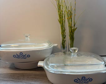 Vintage CorningWare Blue Cornflower Casserole Set – Pyroceram Baking Dishes with Lids