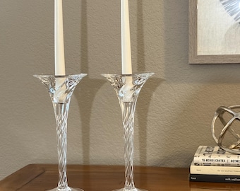 Vintage J.G. Durand French Lead Crystal Candlesticks Pair, Twisted Crystal Candle Holders, Sculptural Glass Decor, 24% Lead Crystal
