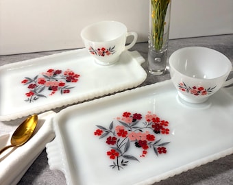 Fire-King Primrose Snack Set | Anchor Hocking Milk Glass Trays Cups