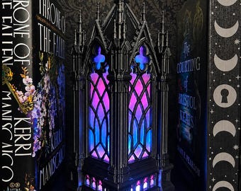 Stained Glass Cathedral LED Lamp, Gothic Black Fantasy Light, Dark Academia Decor