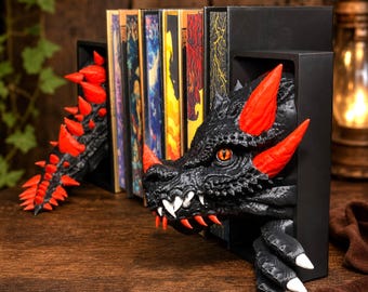 Dragon Book Ends, Fantasy Bookshelf Decor, Emerging Dragon, Book Nook Decor, Dragon Shelf Decor, Fantasy Reader Gift