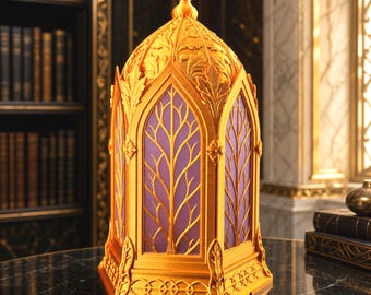 Elven Gold Lantern Lamp, Fantasy Reading Light, LED Bookshelf Light, Book Nook Decor, Reader Gift