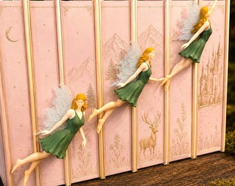 Fairy Book Spine Huggers, Set of 3, Book Nook Decor, Bookshelf Decor, Fairy Shelf Sitters, Book Lover Gift, Cottagecore Decor