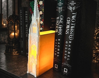 Cathedral Book Nook & Bookmark Holder with LED Tea Light, Gothic Bookshelf Decor, Fantasy Reader Gift, Dark Academia Shelf Insert