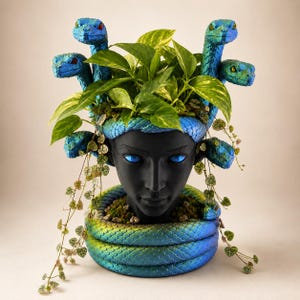 Medusa Decorative Indoor Planter, Greek Mythology Plant Pot, Premium Snake Goddess Decor, Fantasy Bookshelf Decor, Gothic Gift